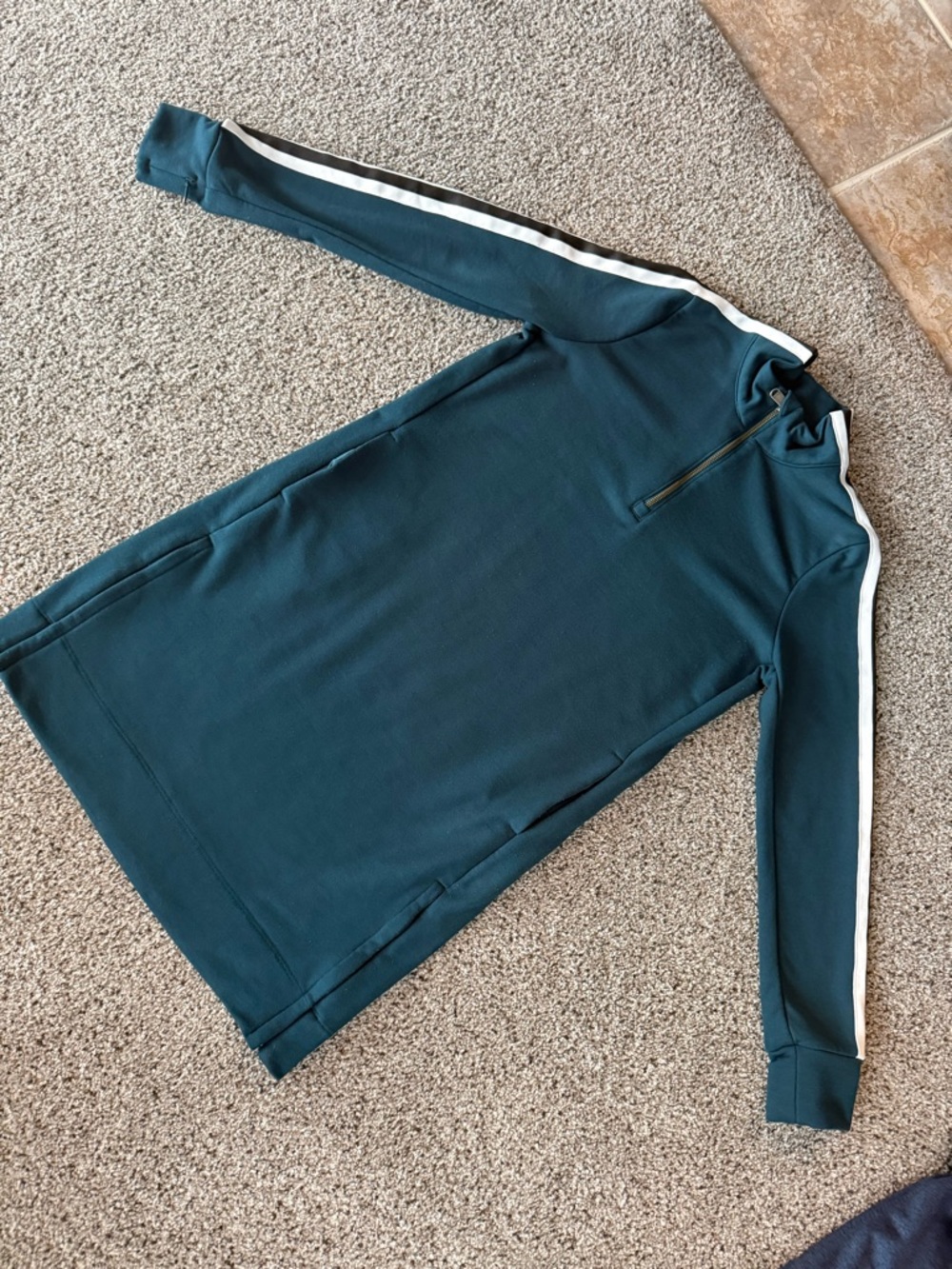 Athleta Teal Quarter-Zip Pullover Dress with White and Black Shoulder Stripe